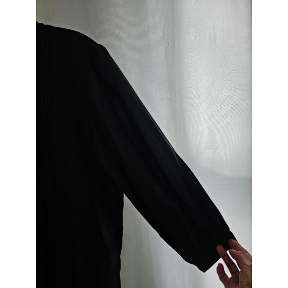 Lauren Ralph Lauren Pintuck Pleat Band Collar 3/4 Sleeve Linen Tunic Black sz l - Picture 7 of 11